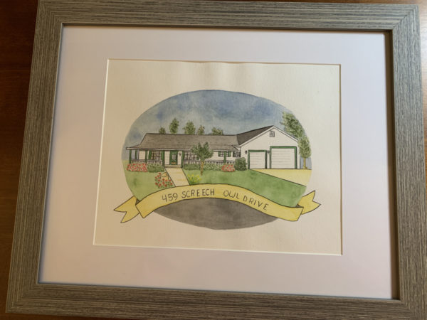 custom watercolor architecture framed