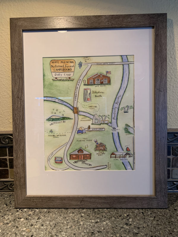 dolly copp campground watercolor map framed