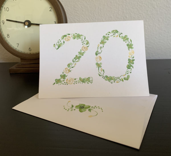 custom green and gold greeting card standing up