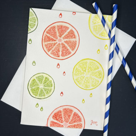 citrus greeting card with straws