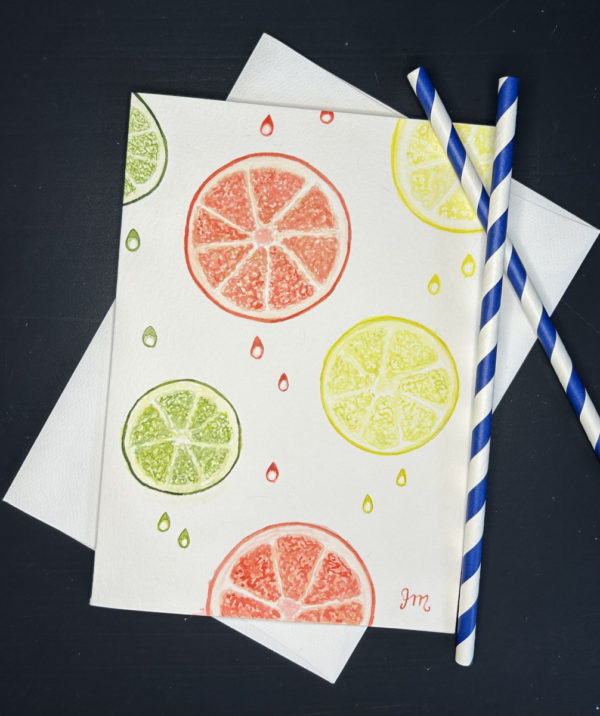 citrus greeting card with straws