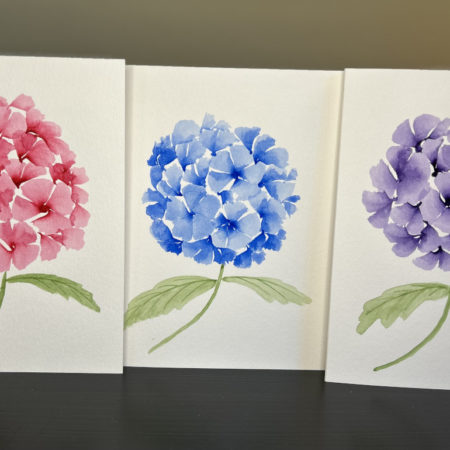 pink blue purple hydrangea set of cards