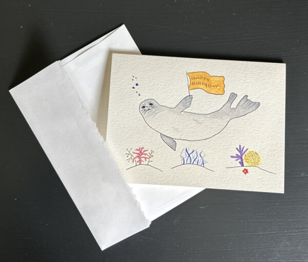 seal happy birthday card with envelope