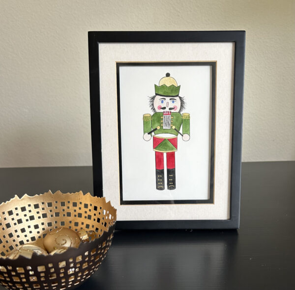 green-watercolor-nutcracker-with-drum-art-unframed