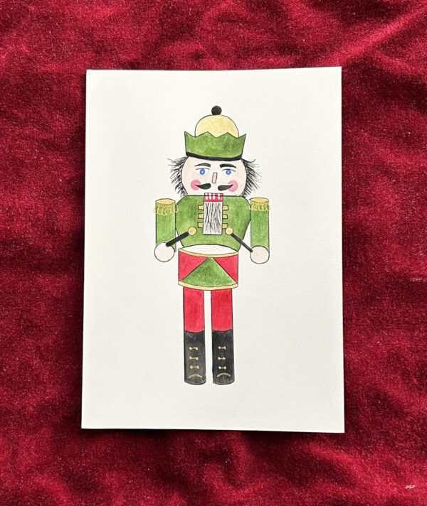 green-watercolor-nutcracker-with-drum-art